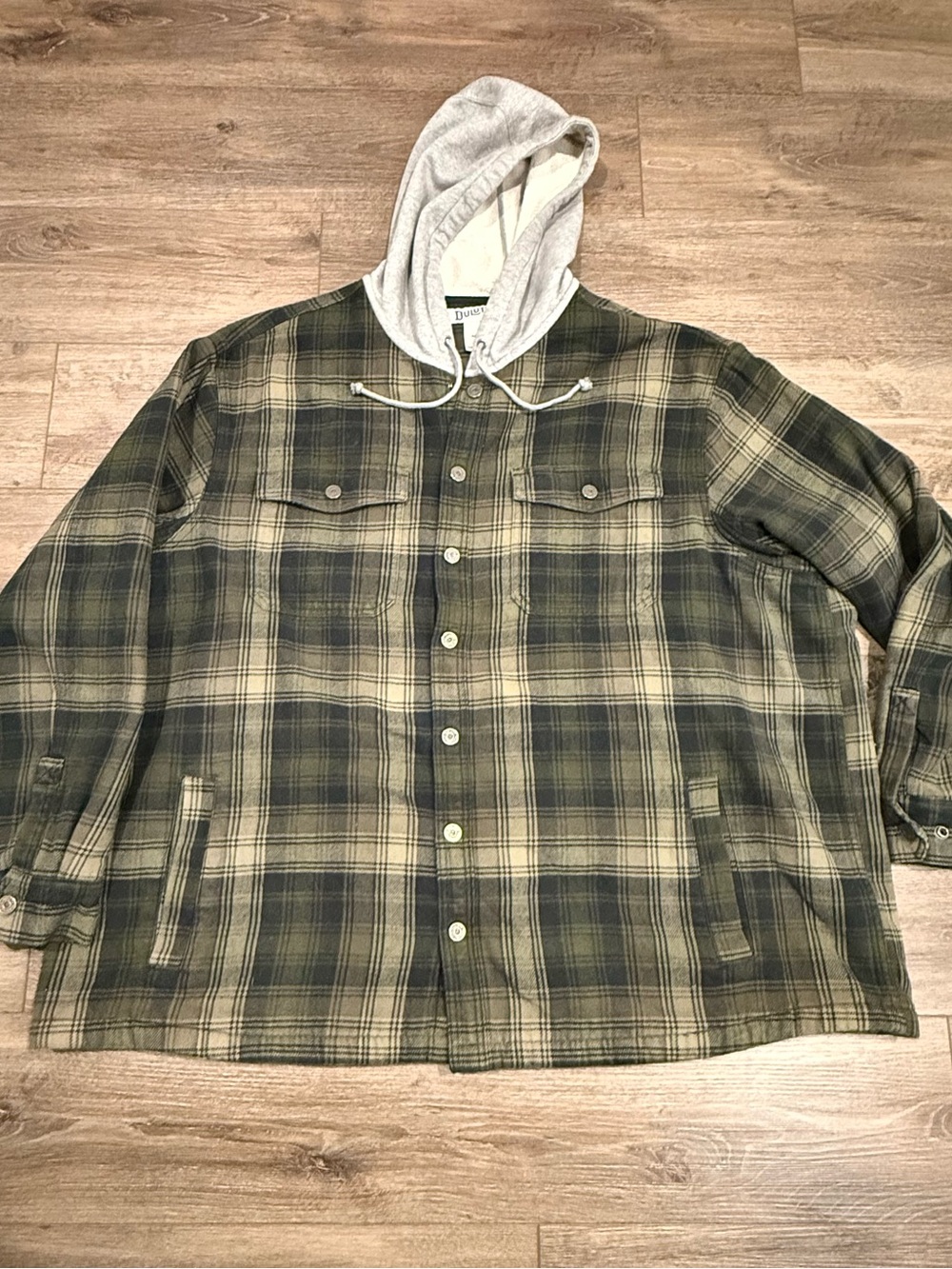 Duluth Green Plaid Flapjack Relaxed Fit Hooded Shirt Jacket - Casual Layering
